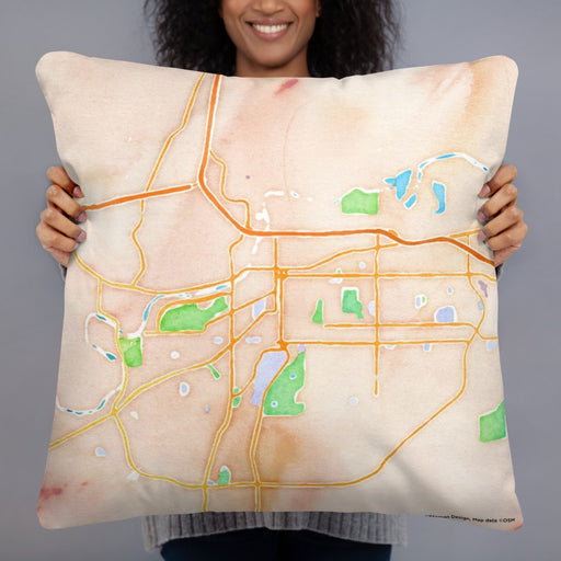 Person holding 22x22 Custom Casper Wyoming Map Throw Pillow in Watercolor