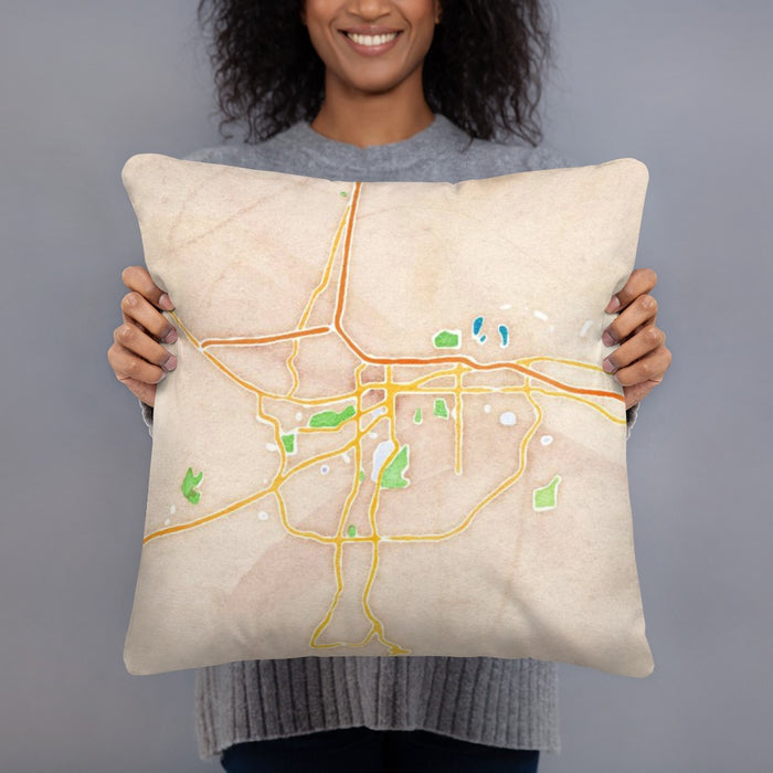 Person holding 18x18 Custom Casper Wyoming Map Throw Pillow in Watercolor