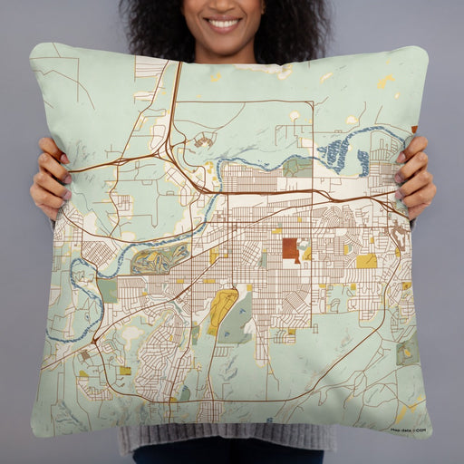 Person holding 22x22 Custom Casper Wyoming Map Throw Pillow in Woodblock