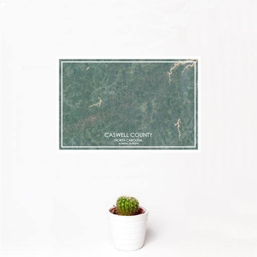 12x18 Caswell County North Carolina Map Print Landscape Orientation in Afternoon Style With Small Cactus Plant in White Planter