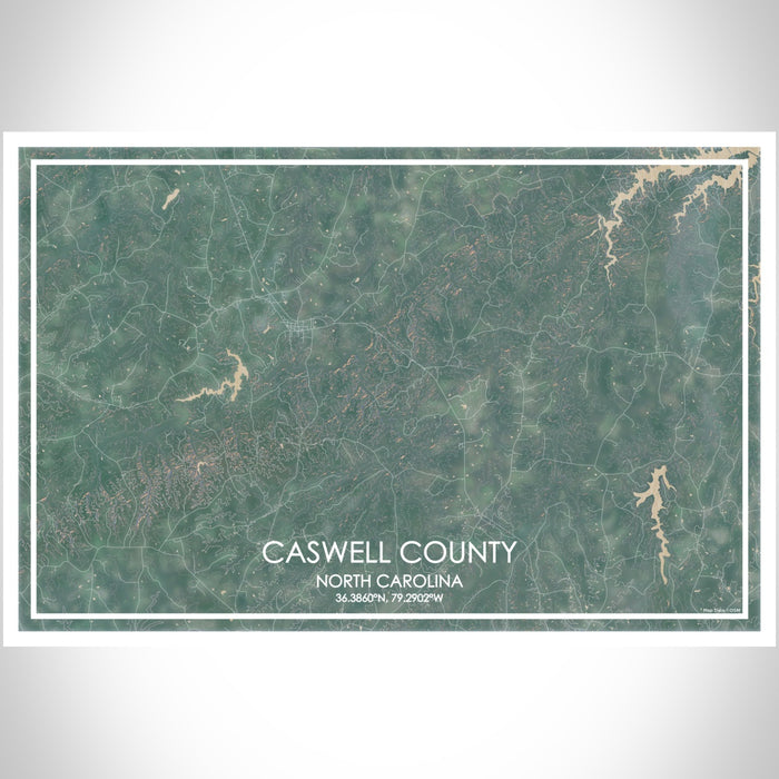 Caswell County North Carolina Map Print Landscape Orientation in Afternoon Style With Shaded Background