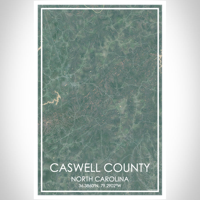 Caswell County North Carolina Map Print Portrait Orientation in Afternoon Style With Shaded Background