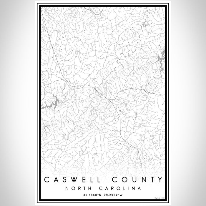 Caswell County North Carolina Map Print Portrait Orientation in Classic Style With Shaded Background