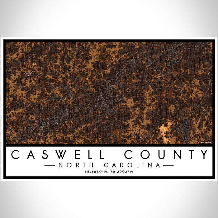 Caswell County North Carolina Map Print Landscape Orientation in Ember Style With Shaded Background