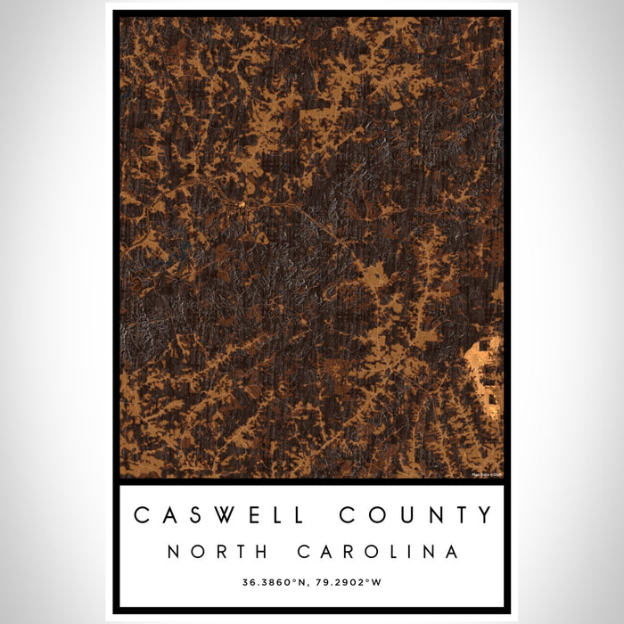 Caswell County North Carolina Map Print Portrait Orientation in Ember Style With Shaded Background