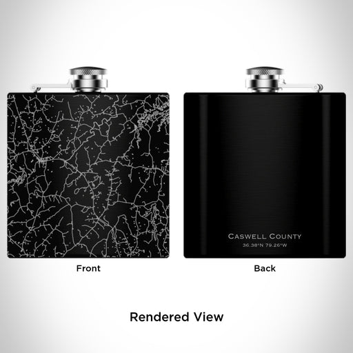 Rendered View of Caswell County North Carolina Map Engraving on 6oz Stainless Steel Flask in Black