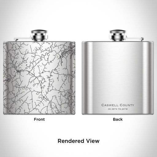 Rendered View of Caswell County North Carolina Map Engraving on 6oz Stainless Steel Flask