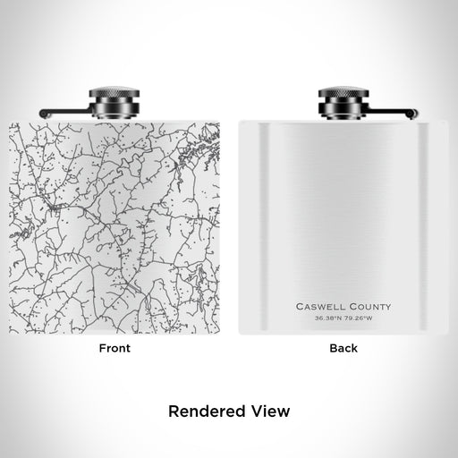 Rendered View of Caswell County North Carolina Map Engraving on 6oz Stainless Steel Flask in White