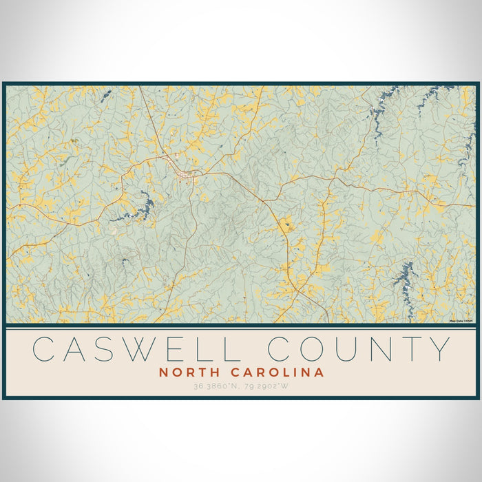 Caswell County North Carolina Map Print Landscape Orientation in Woodblock Style With Shaded Background