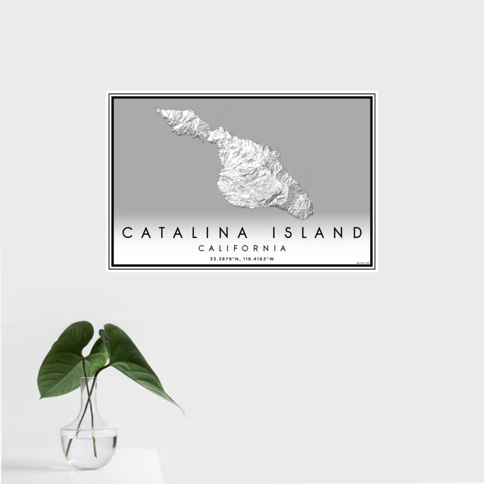 16x24 Catalina Island California Map Print Landscape Orientation in Classic Style With Tropical Plant Leaves in Water