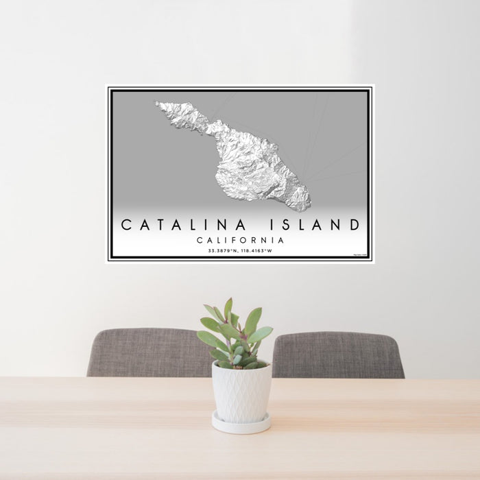 24x36 Catalina Island California Map Print Lanscape Orientation in Classic Style Behind 2 Chairs Table and Potted Plant