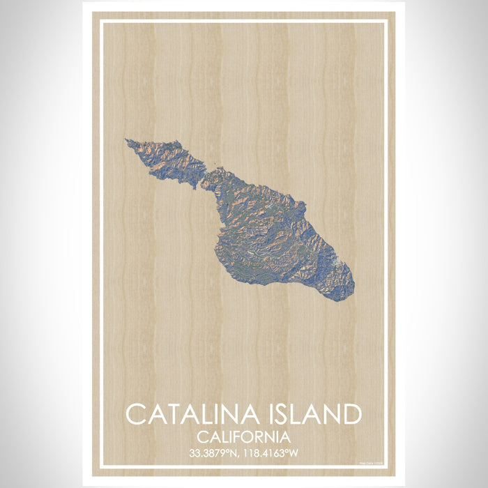 Catalina Island California Map Print Portrait Orientation in Afternoon Style With Shaded Background