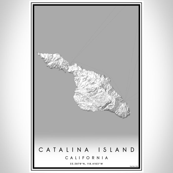Catalina Island California Map Print Portrait Orientation in Classic Style With Shaded Background