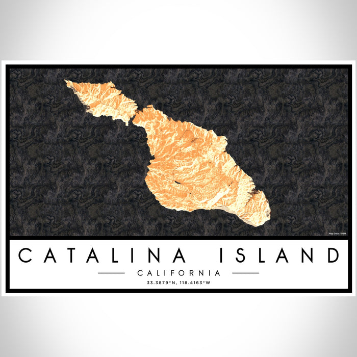Catalina Island California Map Print Landscape Orientation in Ember Style With Shaded Background