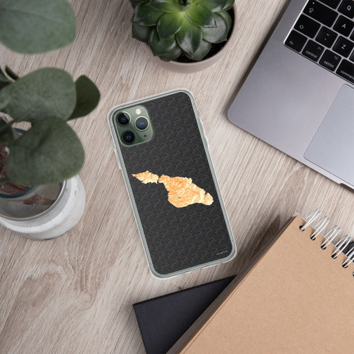 Custom Catalina Island California Map Phone Case in Ember on Table with Laptop and Plant