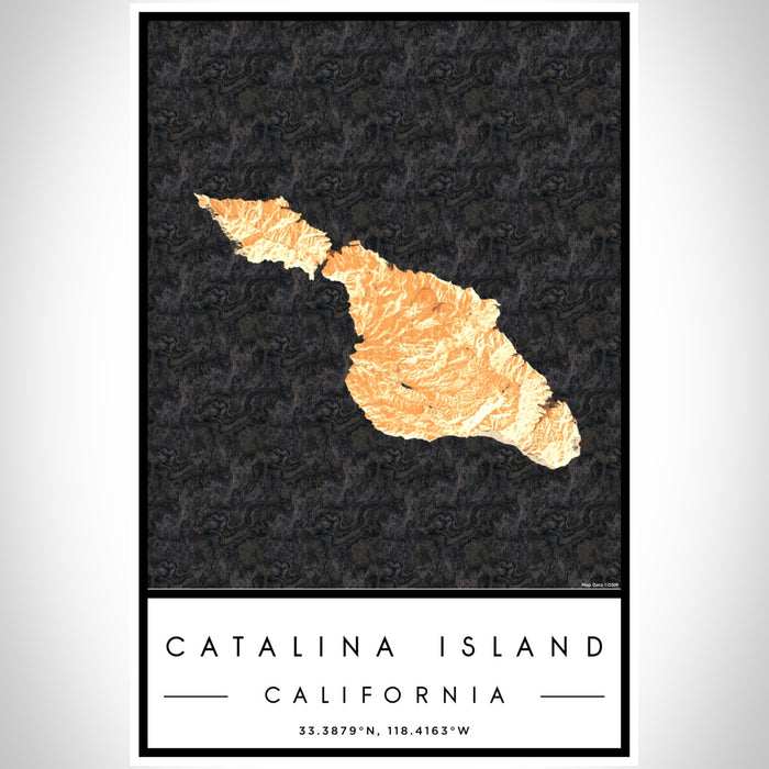 Catalina Island California Map Print Portrait Orientation in Ember Style With Shaded Background