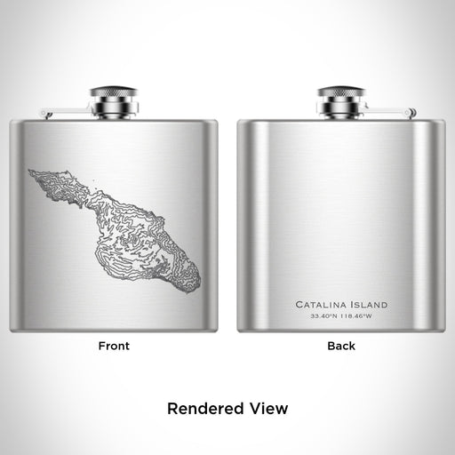 Rendered View of Catalina Island California Map Engraving on 6oz Stainless Steel Flask