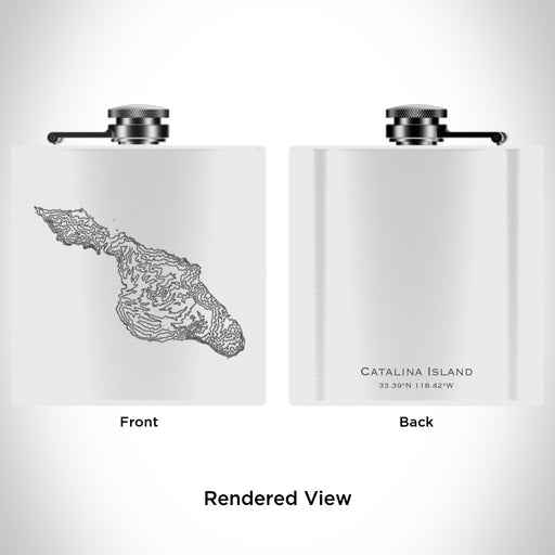 Rendered View of Catalina Island California Map Engraving on 6oz Stainless Steel Flask in White