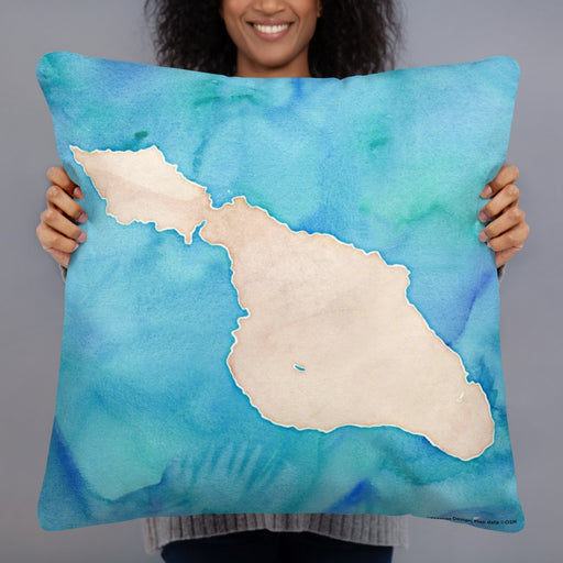 Person holding 22x22 Custom Catalina Island California Map Throw Pillow in Watercolor