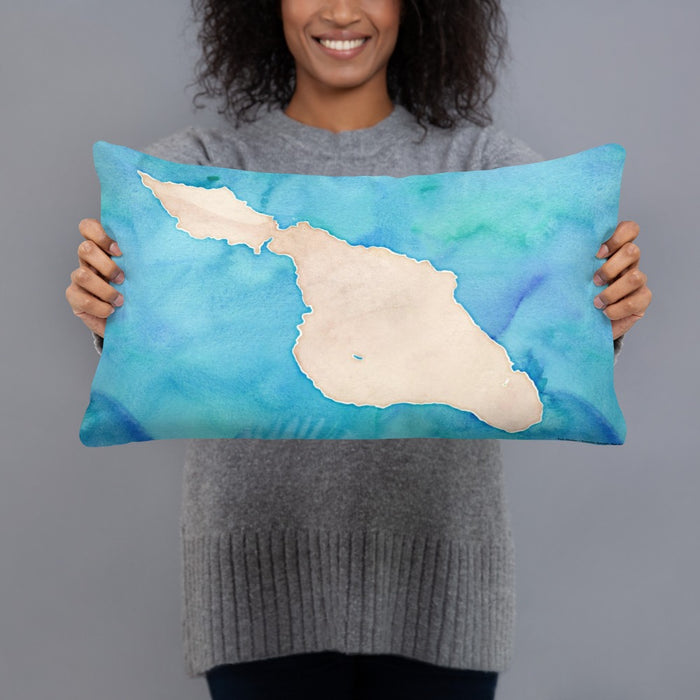 Person holding 20x12 Custom Catalina Island California Map Throw Pillow in Watercolor