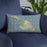 Custom Catalina Island California Map Throw Pillow in Woodblock on Blue Colored Chair