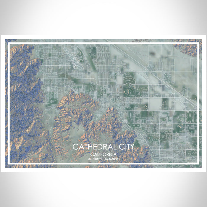 Cathedral City California Map Print Landscape Orientation in Afternoon Style With Shaded Background