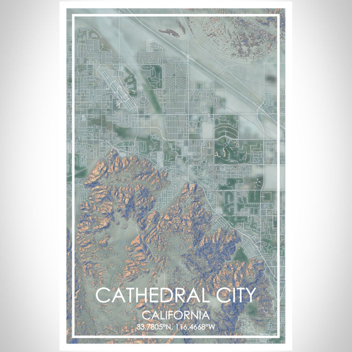 Cathedral City California Map Print Portrait Orientation in Afternoon Style With Shaded Background