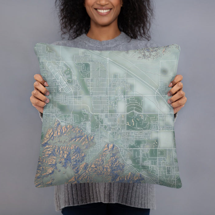 Person holding 18x18 Custom Cathedral City California Map Throw Pillow in Afternoon