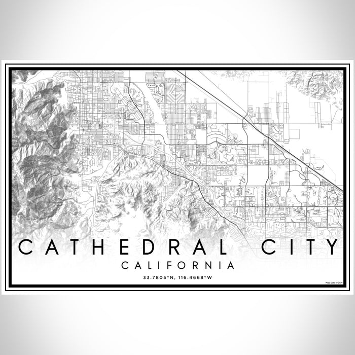 Cathedral City California Map Print Landscape Orientation in Classic Style With Shaded Background