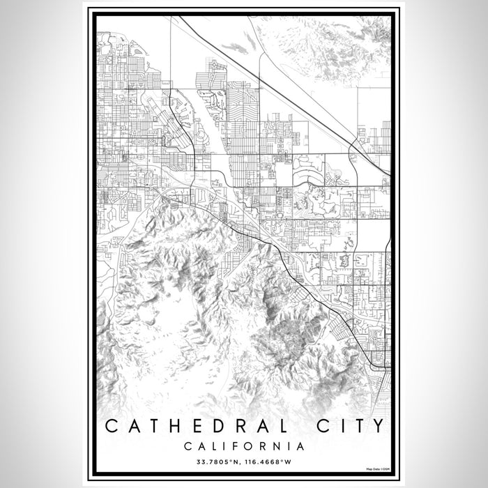 Cathedral City California Map Print Portrait Orientation in Classic Style With Shaded Background