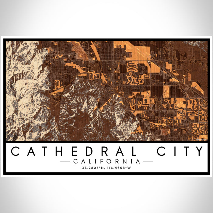 Cathedral City California Map Print Landscape Orientation in Ember Style With Shaded Background