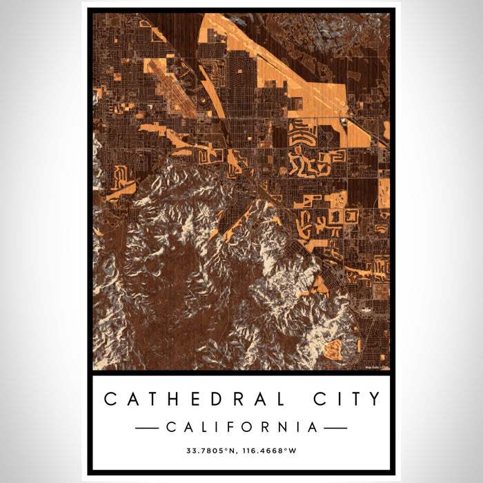 Cathedral City California Map Print Portrait Orientation in Ember Style With Shaded Background
