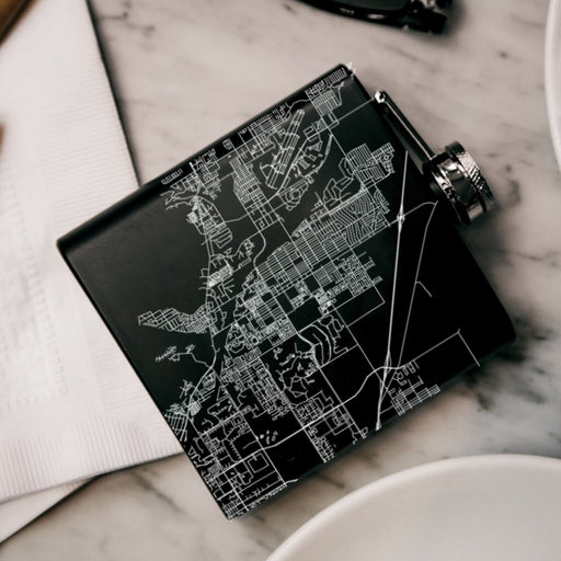 Cathedral City California Custom Engraved City Map Inscription Coordinates on 6oz Stainless Steel Flask in Black