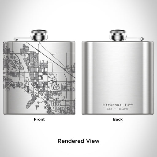 Rendered View of Cathedral City California Map Engraving on 6oz Stainless Steel Flask