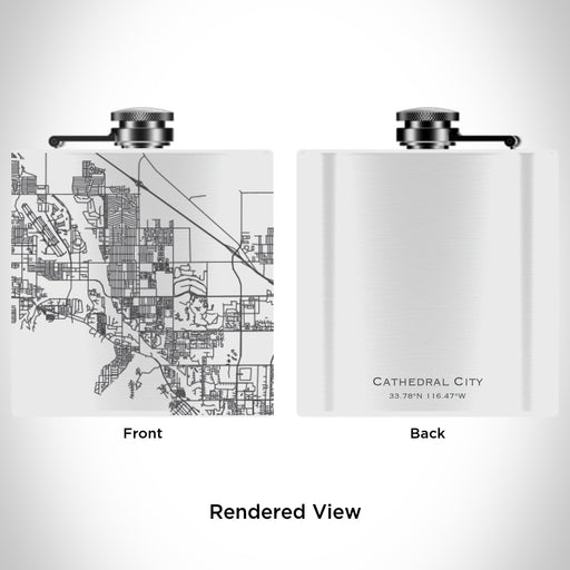 Rendered View of Cathedral City California Map Engraving on 6oz Stainless Steel Flask in White