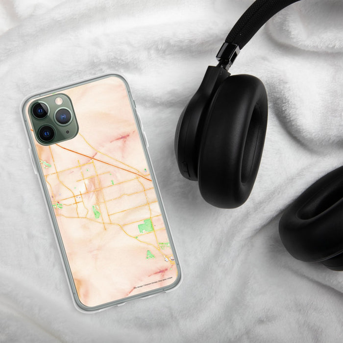 Custom Cathedral City California Map Phone Case in Watercolor on Table with Black Headphones