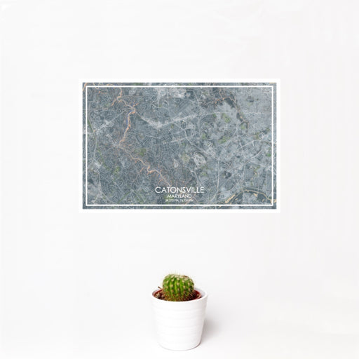 12x18 Catonsville Maryland Map Print Landscape Orientation in Afternoon Style With Small Cactus Plant in White Planter