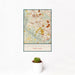 12x18 Catonsville Maryland Map Print Portrait Orientation in Woodblock Style With Small Cactus Plant in White Planter