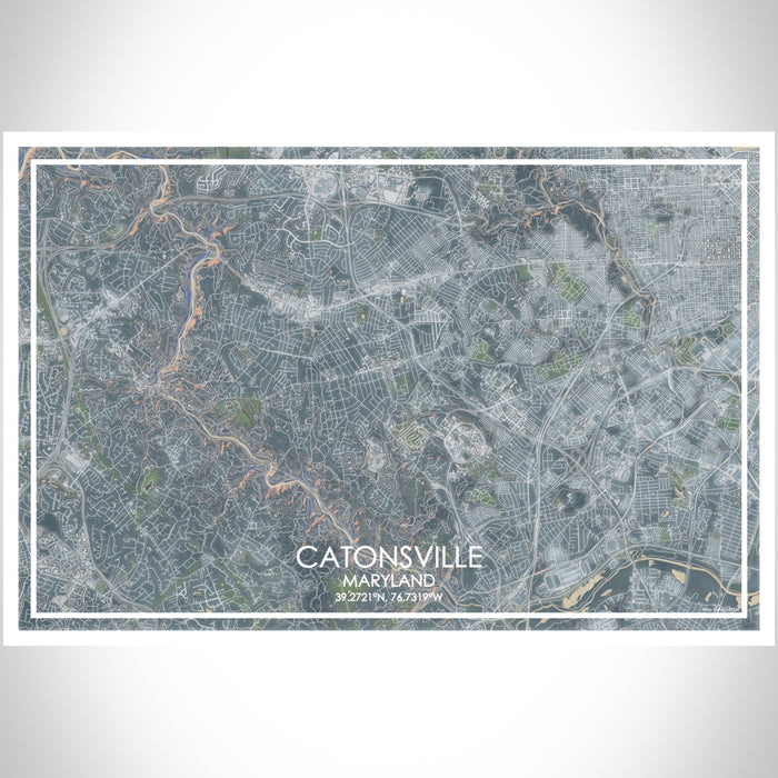 Catonsville Maryland Map Print Landscape Orientation in Afternoon Style With Shaded Background