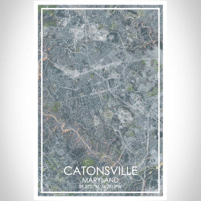 Catonsville Maryland Map Print Portrait Orientation in Afternoon Style With Shaded Background