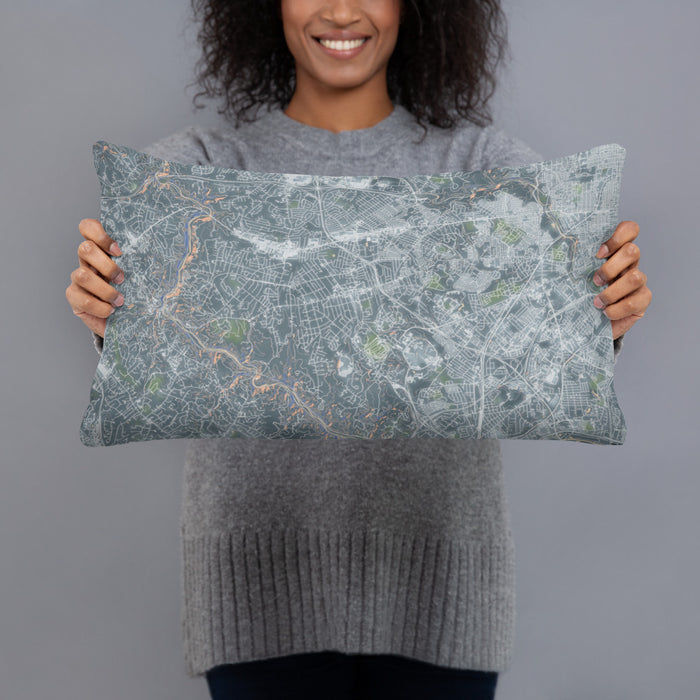 Person holding 20x12 Custom Catonsville Maryland Map Throw Pillow in Afternoon