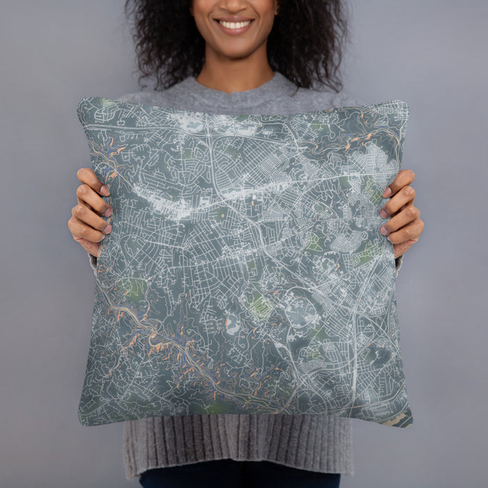 Person holding 18x18 Custom Catonsville Maryland Map Throw Pillow in Afternoon