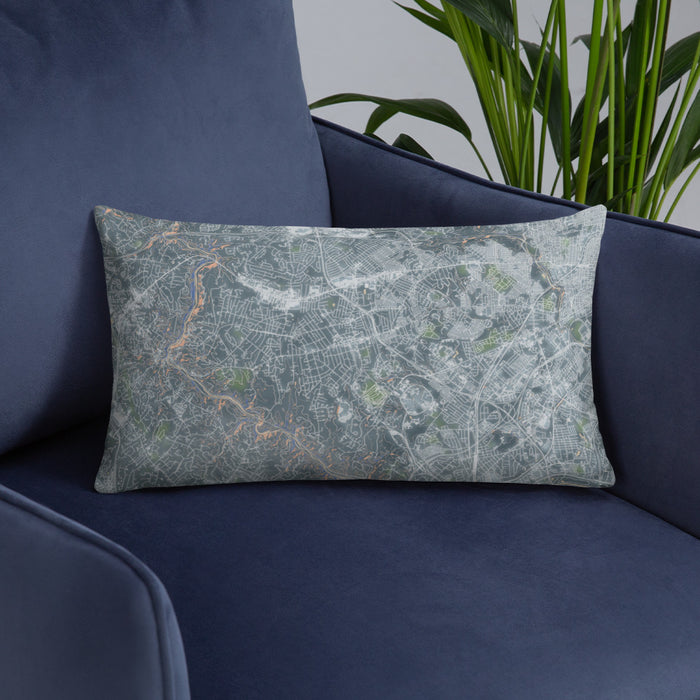 Custom Catonsville Maryland Map Throw Pillow in Afternoon on Blue Colored Chair