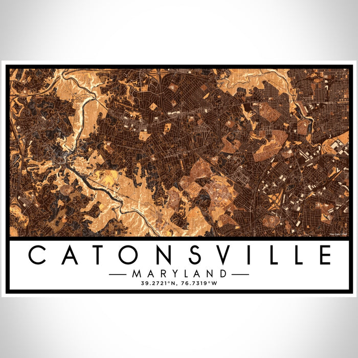 Catonsville Maryland Map Print Landscape Orientation in Ember Style With Shaded Background