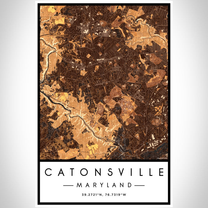 Catonsville Maryland Map Print Portrait Orientation in Ember Style With Shaded Background