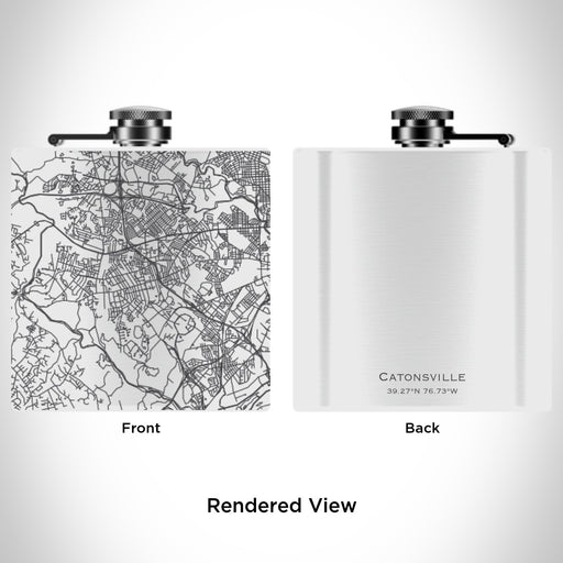 Rendered View of Catonsville Maryland Map Engraving on 6oz Stainless Steel Flask in White