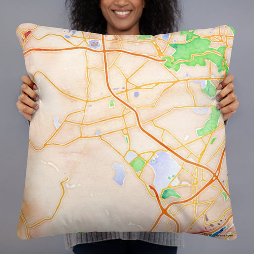 Person holding 22x22 Custom Catonsville Maryland Map Throw Pillow in Watercolor