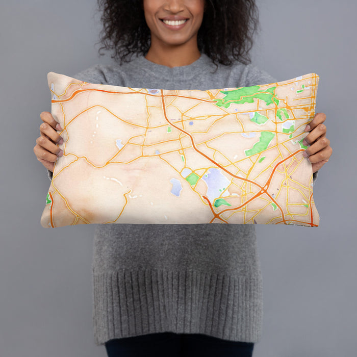Person holding 20x12 Custom Catonsville Maryland Map Throw Pillow in Watercolor