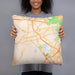 Person holding 18x18 Custom Catonsville Maryland Map Throw Pillow in Watercolor