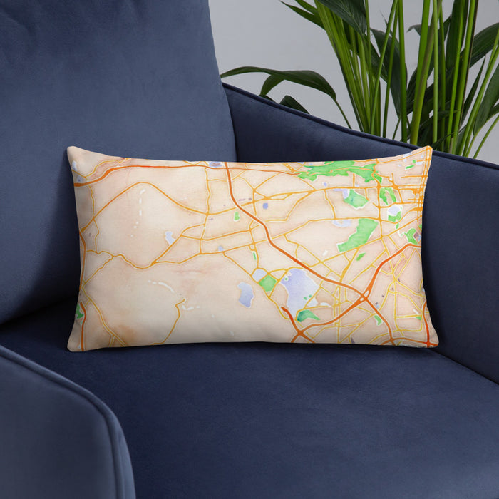 Custom Catonsville Maryland Map Throw Pillow in Watercolor on Blue Colored Chair